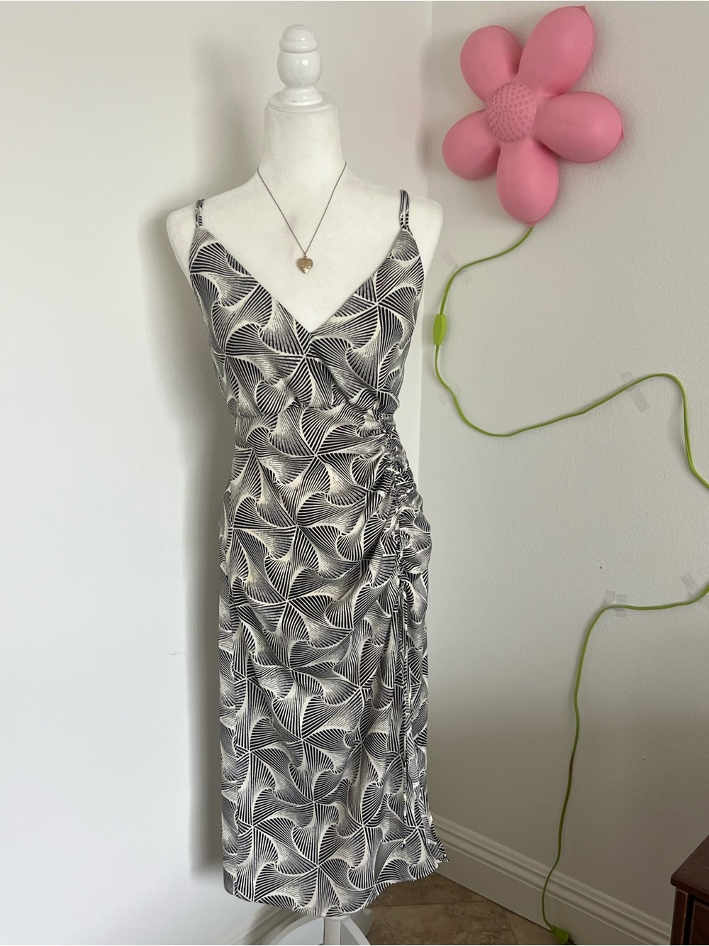 Urban Outfitters Black & White Printed Midi Wrap Dress